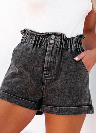 Paperbag Waist Denim Shorts with Pockets - MimiStylez