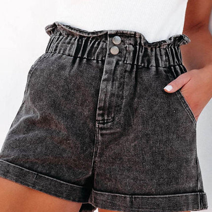 Paperbag Waist Denim Shorts with Pockets - MimiStylez