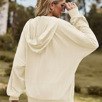 Cable-Knit Long Sleeve Hooded Jacket - MimiStylez