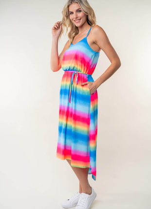 White Birch Full Size Ombre Striped Midi Cami Dress - MimiStylez