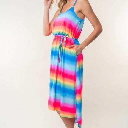 White Birch Full Size Ombre Striped Midi Cami Dress - MimiStylez