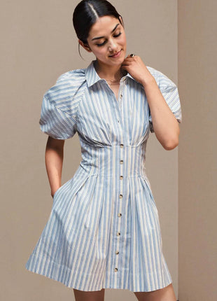 Striped Button Front Shirt Dress - MimiStylez