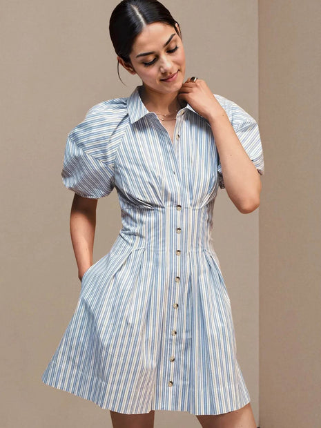 Striped Button Front Shirt Dress - MimiStylez