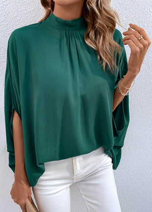 Tie Back Mock Neck Blouse - MimiStylez