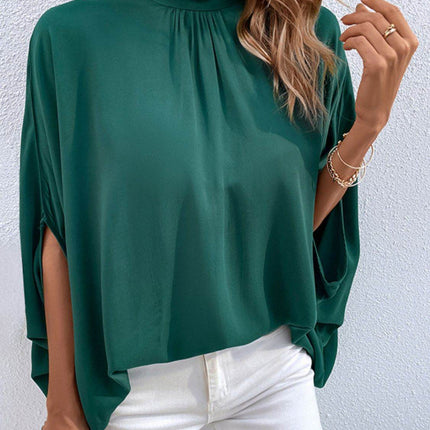 Tie Back Mock Neck Blouse - MimiStylez