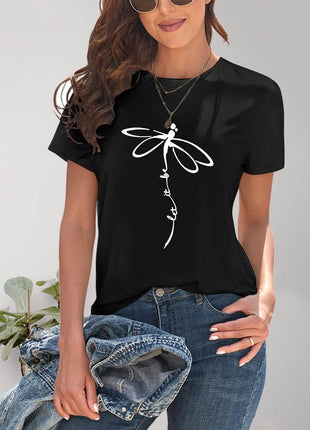 Dragonfly Graphic Round Neck Short Sleeve T-Shirt - MimiStylez