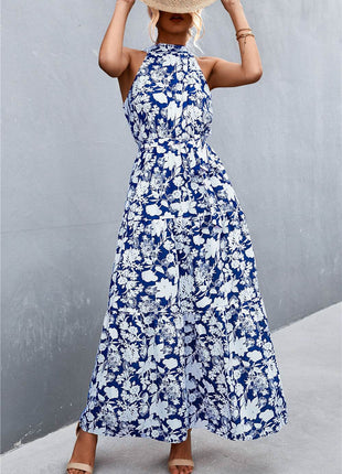 Printed Sleeveless Tie Waist Maxi Dress - MimiStylez