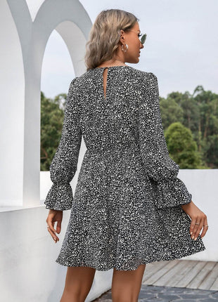 Decorative Button V-Neck Flounce Sleeve Dress - MimiStylez