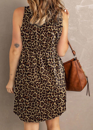 Double Take Printed Scoop Neck Sleeveless Buttoned Magic Dress with Pockets - MimiStylez