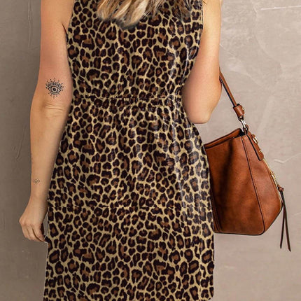 Double Take Printed Scoop Neck Sleeveless Buttoned Magic Dress with Pockets - MimiStylez