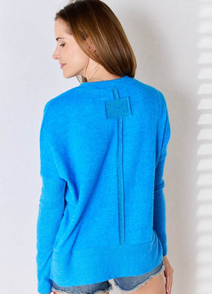 Zenana Ribbed Trim Round Neck Long Sleeve Top - MimiStylez