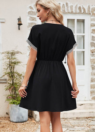 Tassel V-Neck Short Sleeve Dress - MimiStylez