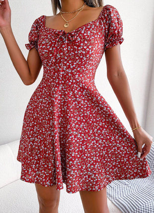 Ditsy Floral Drawstring A-Line Dress - MimiStylez