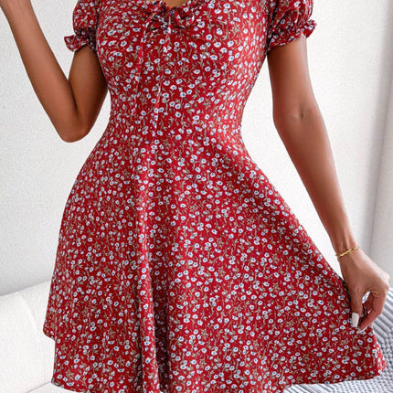 Ditsy Floral Drawstring A-Line Dress - MimiStylez