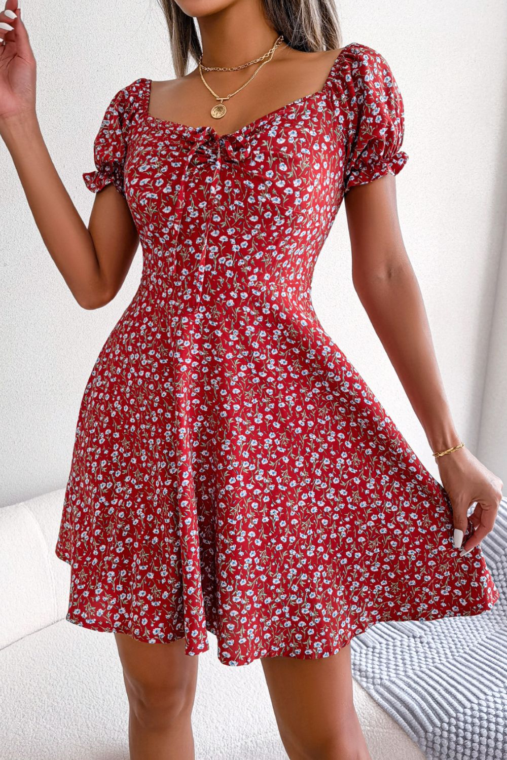 Ditsy Floral Drawstring A-Line Dress