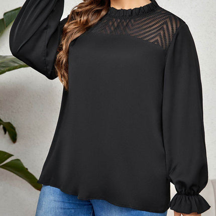 Plus Size Round Neck Flounce Sleeve Blouse - MimiStylez