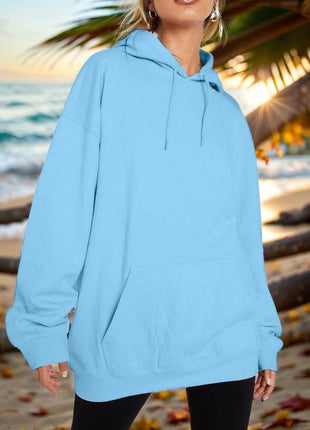 Drawstring Dropped Shoulder Hoodie - MimiStylez