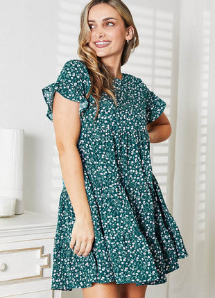 Double Take Short Flounce Sleeve Tiered Dress - MimiStylez