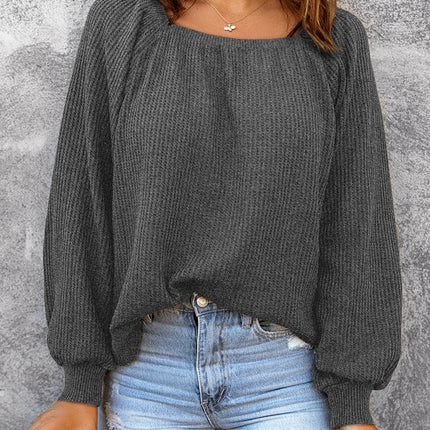 Square Neck Waffle-Knit Top - MimiStylez