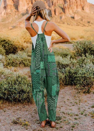 Full Size Printed V-Neck Sleeveless Jumpsuit - MimiStylez