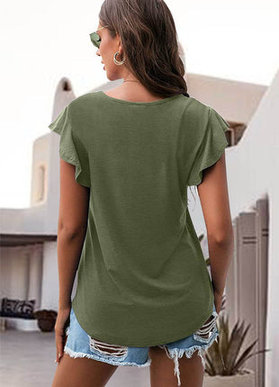 Ruffled Round Neck Cap Sleeve Blouse - MimiStylez