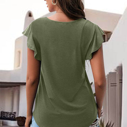 Ruffled Round Neck Cap Sleeve Blouse - MimiStylez