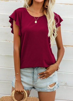 Round Neck Butterfly Sleeve Top - MimiStylez
