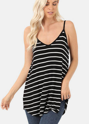 Zenana Striped V-Neck Curved Hem Cami - MimiStylez