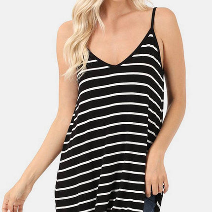 Zenana Striped V-Neck Curved Hem Cami - MimiStylez
