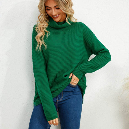 Slit Turtleneck Dropped Shoulder Sweater - MimiStylez