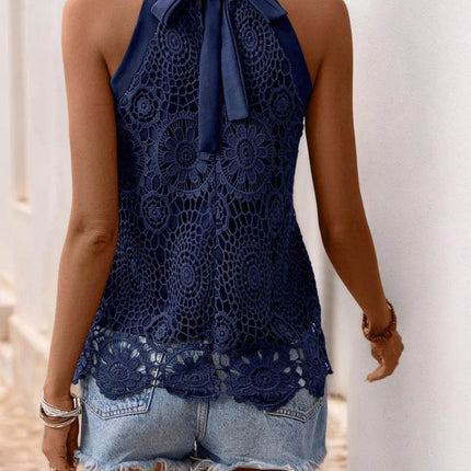 Lace Grecian Neck Tie Back Top - MimiStylez
