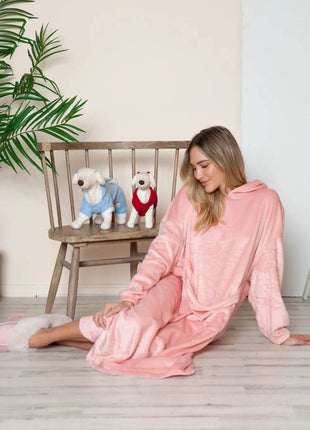 Double Take Full Size Pocketed Hooded Midi Lounge Dress - MimiStylez