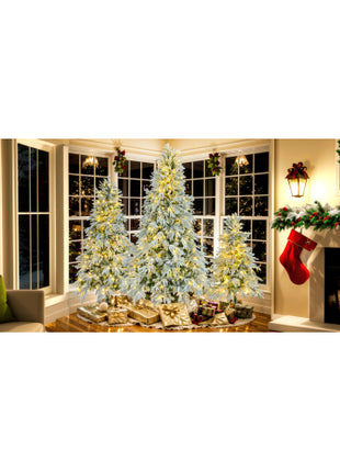 6FT Pre-Lit Spruce Snow Flocked Christmas Tree, Hinged Xmas Tree With 300 Multi-Color LED Lights, 8 Flashing Modes & 790 Snow Branch Tips