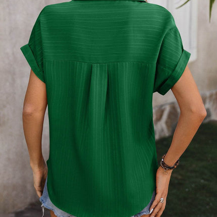 Textured Button Up Cap Sleeve Shirt - MimiStylez