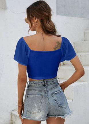 Drawstring Short Sleeve Crop Top - MimiStylez
