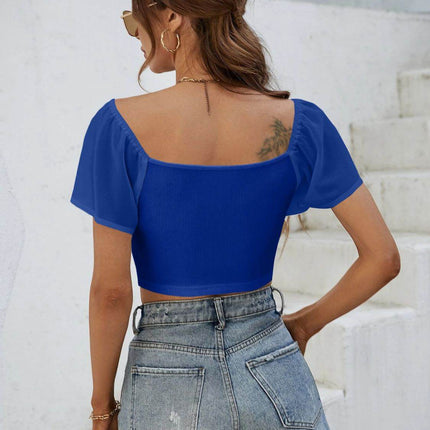 Drawstring Short Sleeve Crop Top - MimiStylez