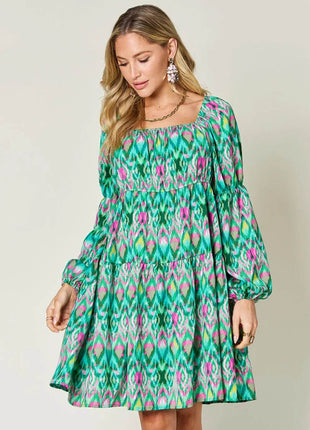 Double Take Full Size Printed Long Sleeve Dress - MimiStylez