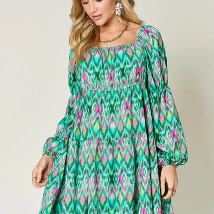 Double Take Full Size Printed Long Sleeve Dress - MimiStylez