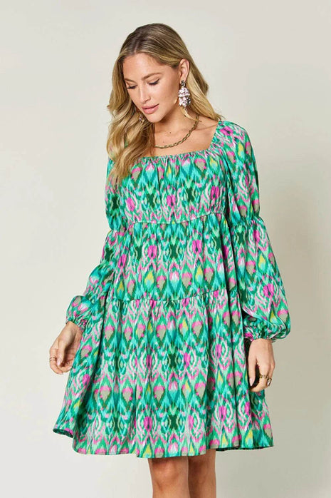 Double Take Full Size Printed Long Sleeve Dress - MimiStylez
