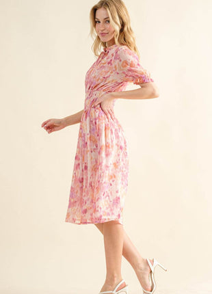 And The Why Full Size Smocked Waist Printed Midi Dress - MimiStylez