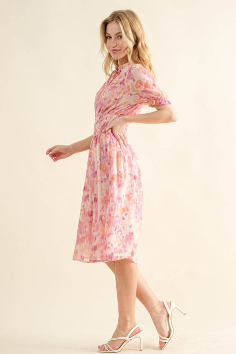 And The Why Full Size Smocked Waist Printed Midi Dress - MimiStylez