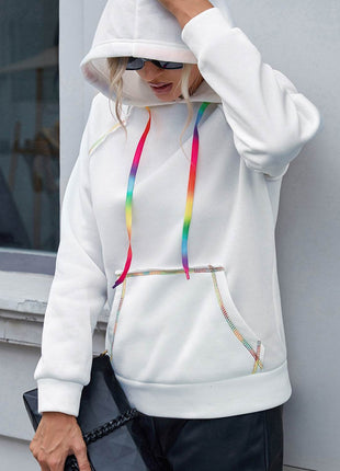 Contrast Stitching Drawstring Raglan Sleeve Hoodie - MimiStylez