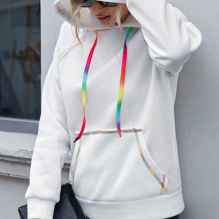 Contrast Stitching Drawstring Raglan Sleeve Hoodie - MimiStylez