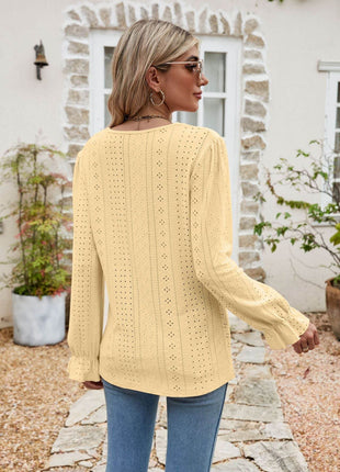 Eyelet Lace Trim Flounce Sleeve Blouse - MimiStylez