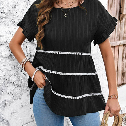 Round Neck Flounce Sleeve Blouse - MimiStylez