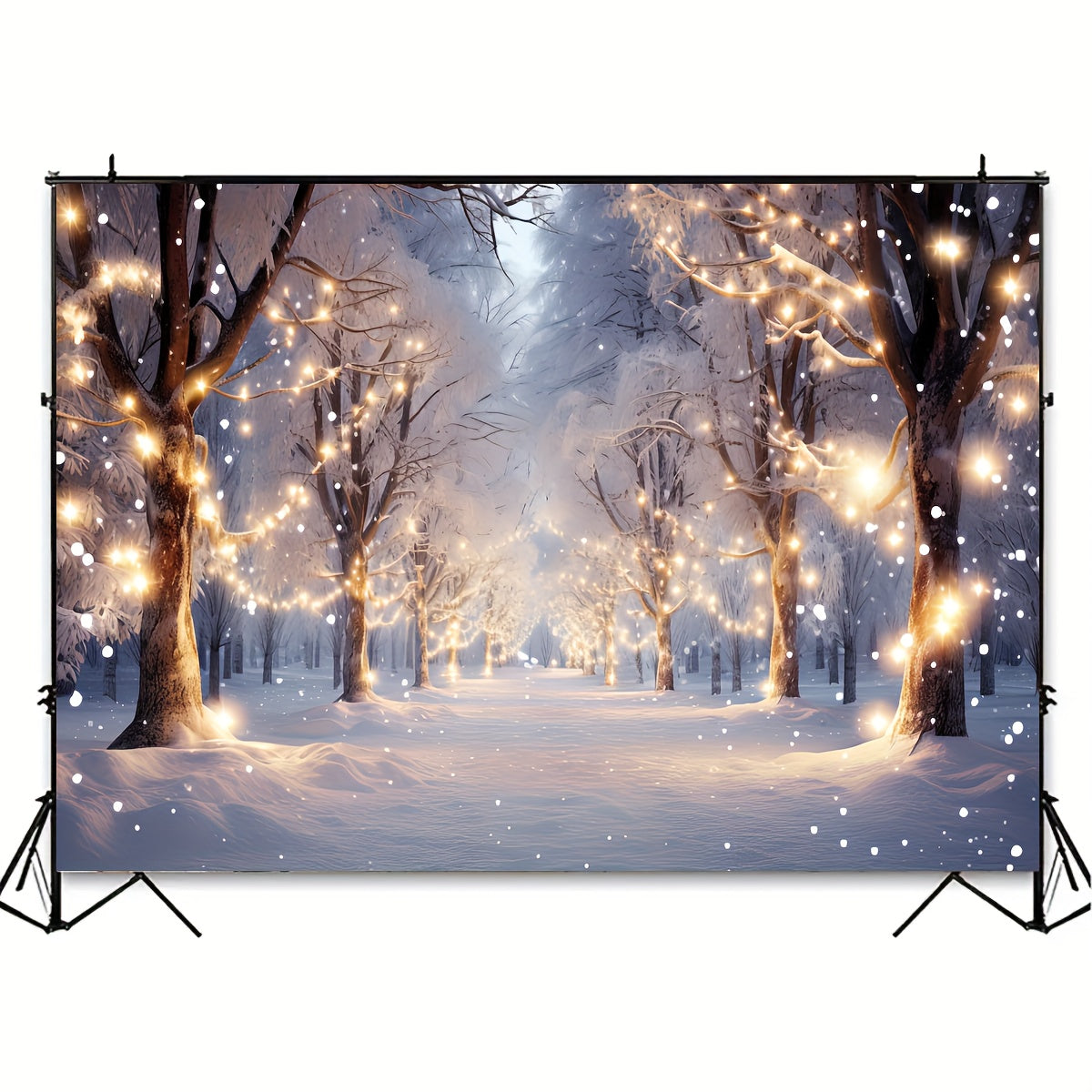 1pc Wonderland Snowflake Backdrop - Winter Scene Photography Background with Bokeh Glitter Effect, White Snow Forest, Christmas Party Decoration, Tree Landscape, Kids Portrait, Photobooth Props, and Banner Decorations for Studio Photo Shoots