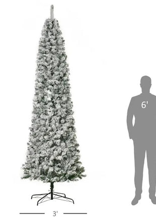 9FT Pre-Lit Snow-Flocked Slim Douglas Fir Christmas Tree With Realistic Branches, 550 LED Lights And 988 Tips