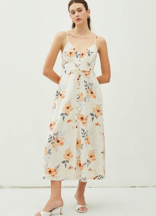 Be Cool Floral Button Down Cami Midi Dress - MimiStylez