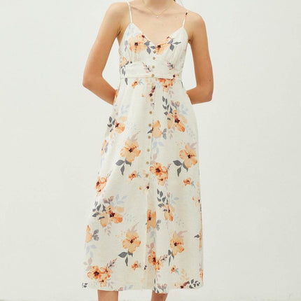 Be Cool Floral Button Down Cami Midi Dress - MimiStylez