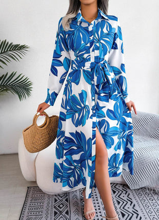 Tied Button Up Long Sleeve Dress - MimiStylez